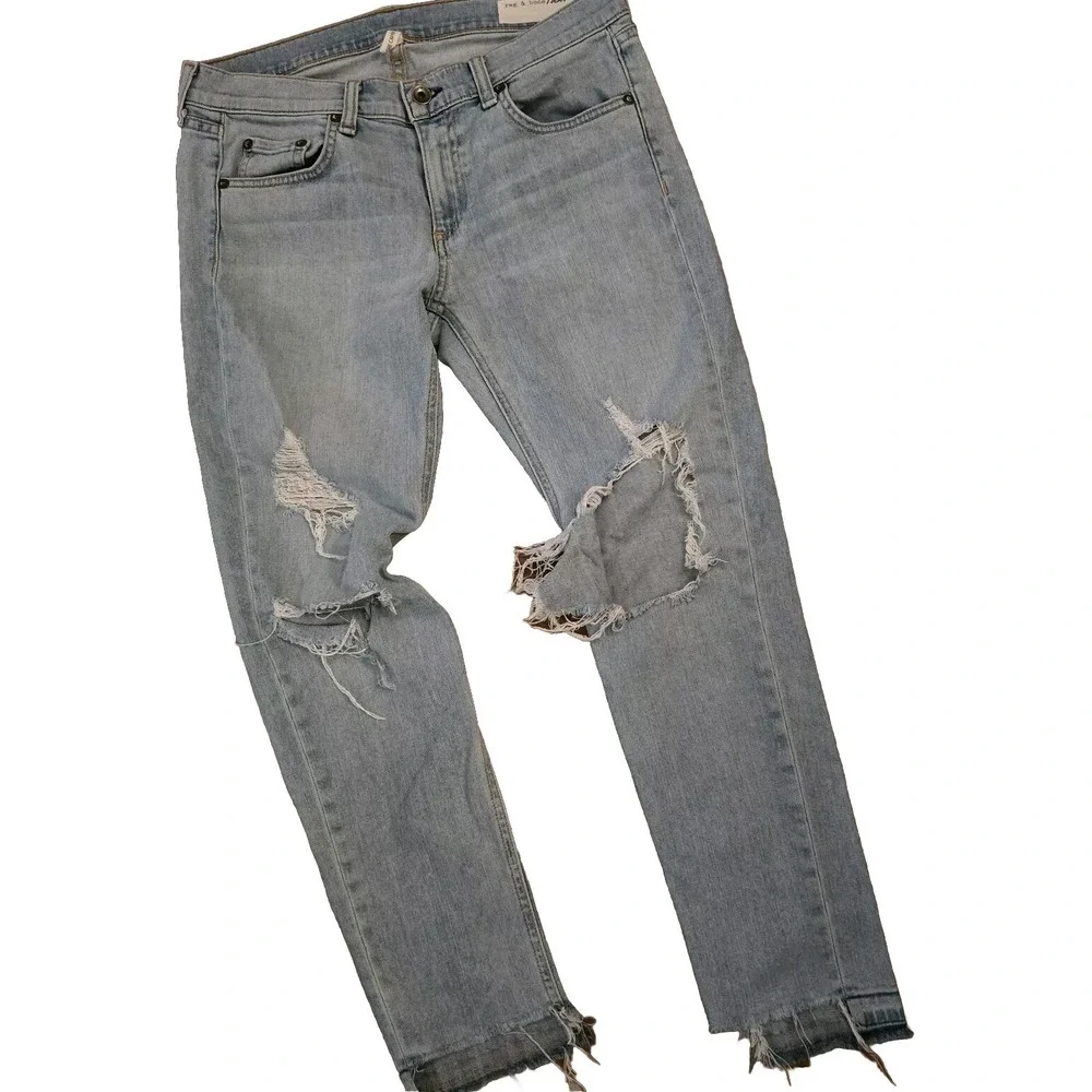 Rag And Bone Dre Capri Jeans‎ Size 27 Made In USA Light Wash Destroyed Ruff...